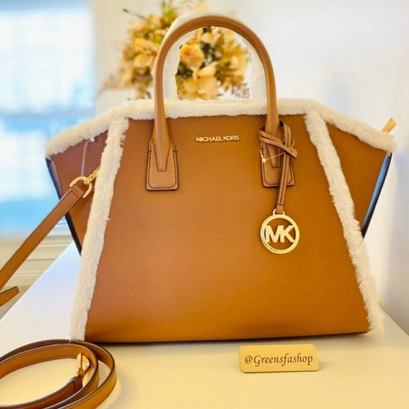 Michael Kors Handbags - MICHAEL KORS PURSE AVRIL LARGE TOP ZIP SATCHEL WITH FLUFFY FUR NEW